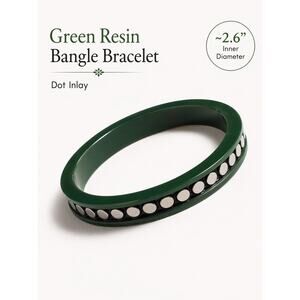Green Resin Bangle Bracelet Dot Inlay Stackable 2.6” Inner Diameter